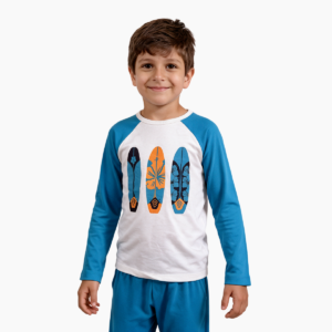 Conjunto de Pijama, Camiseta Manga Larga Infantil con Estampado de Tablas de Surf y Mono